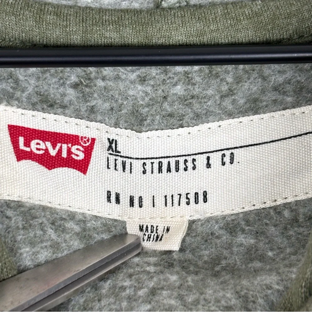 Levi's Hoodie Mens XL Olive Green‎ Graphic Print Spell Out Casual Sweatshirt